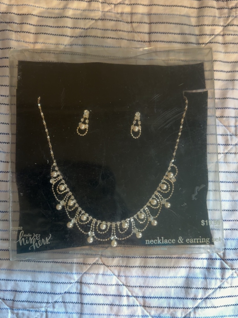 Cherish Silver-Tone Necklace and Earring Set with Faux Pearls